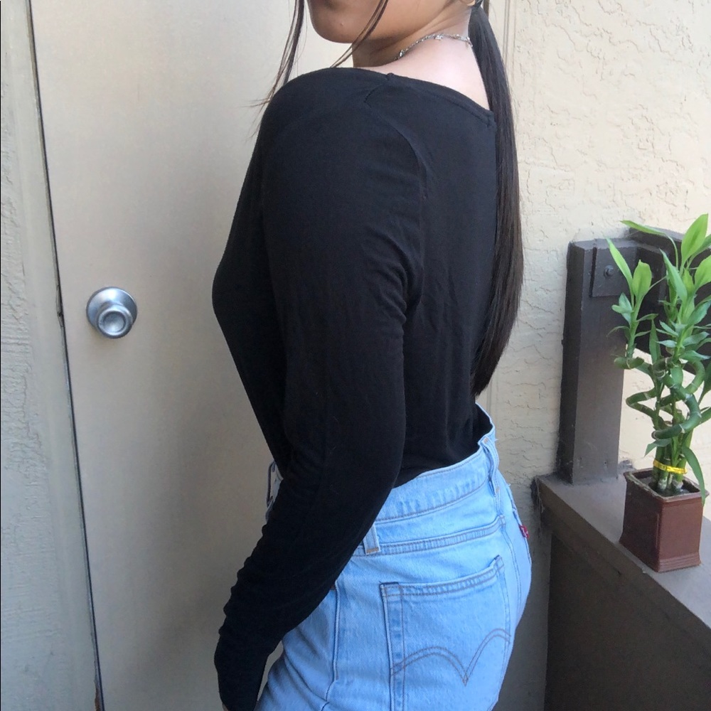 COTTON:On Black Open Neck Long Sleeve Top - Picture 3 of 5